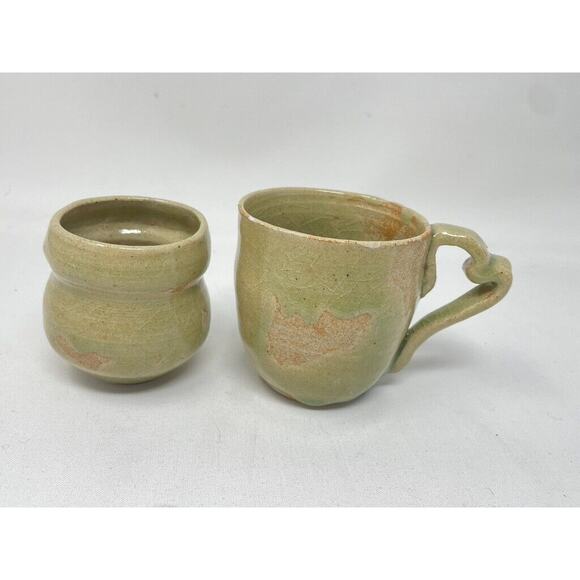 Coffee Mug Pottery Set Hand Thrown Signed 8oz - Picture 1 of 4